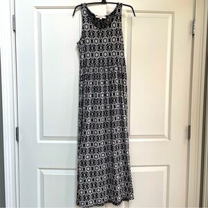 Loft Batik Tribal Tank Black Ivory Popover Soft Maxi Dress Casual Summer Travel